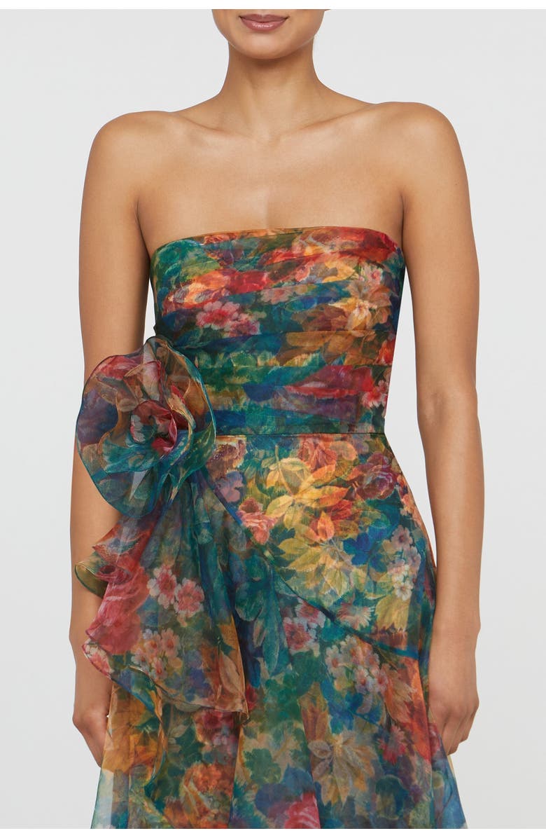 Theia Leora Rosette Ruffle Gown, Alternate, color, Tapestry Roses