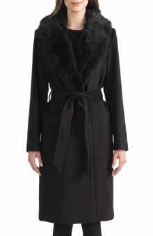 Sofia Cashmere Belted Genuine Shearling Trim Coat