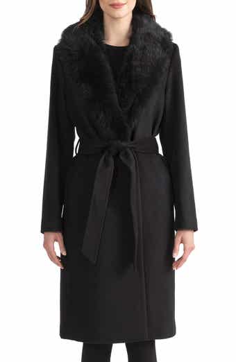 Sofia Cashmere Belted Genuine Shearling Trim Coat