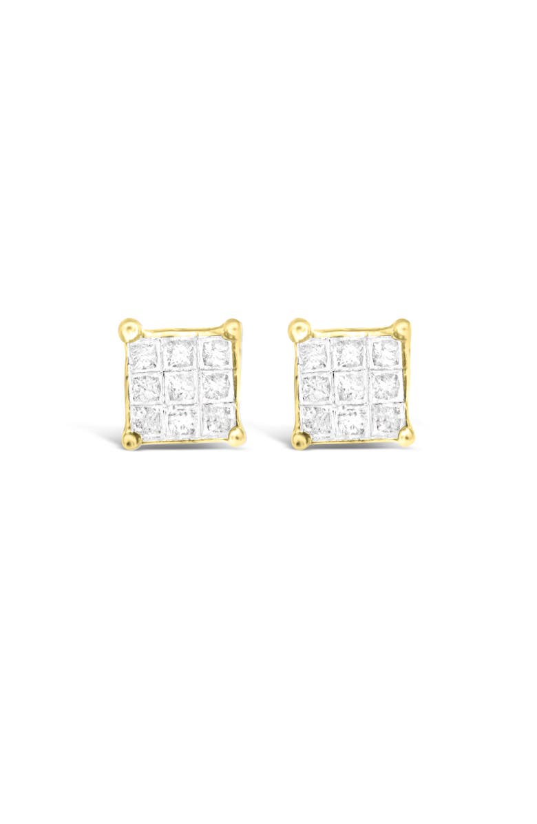 Haus of Brilliance 10K Yellow Gold PrincessComposite 18-stone Diamond Earrings, Alternate, color, Yellow