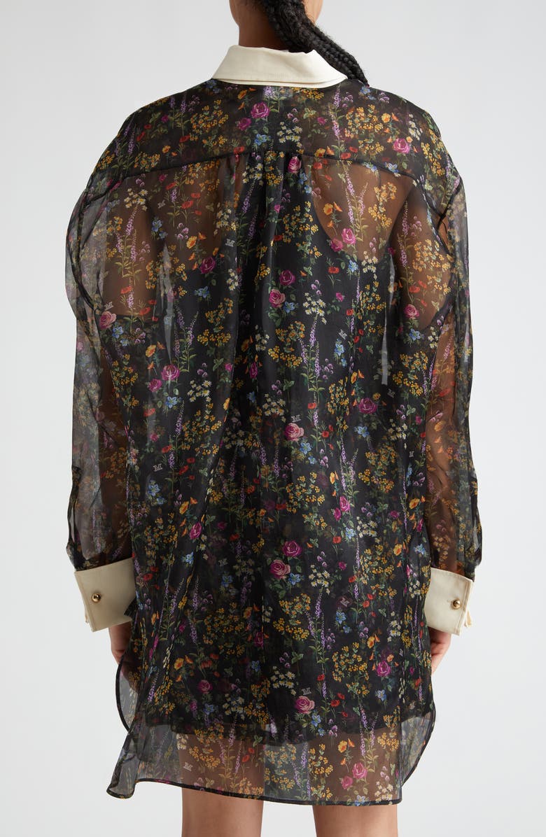 Max Mara Marocco Floral Print Silk Organza Shirt with Bow Tie, Alternate, color, 