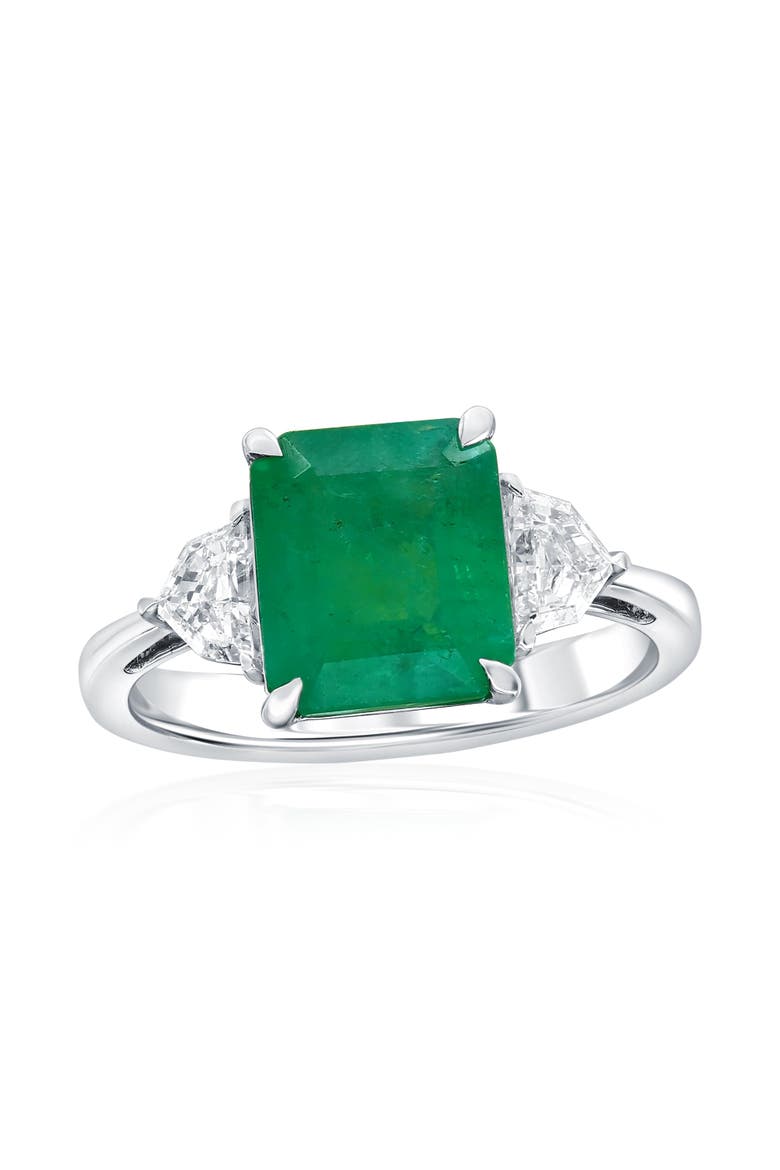 14K White Gold 2.88ct Emerald & 0.55cttw Diamond Ring, Main, color, Green