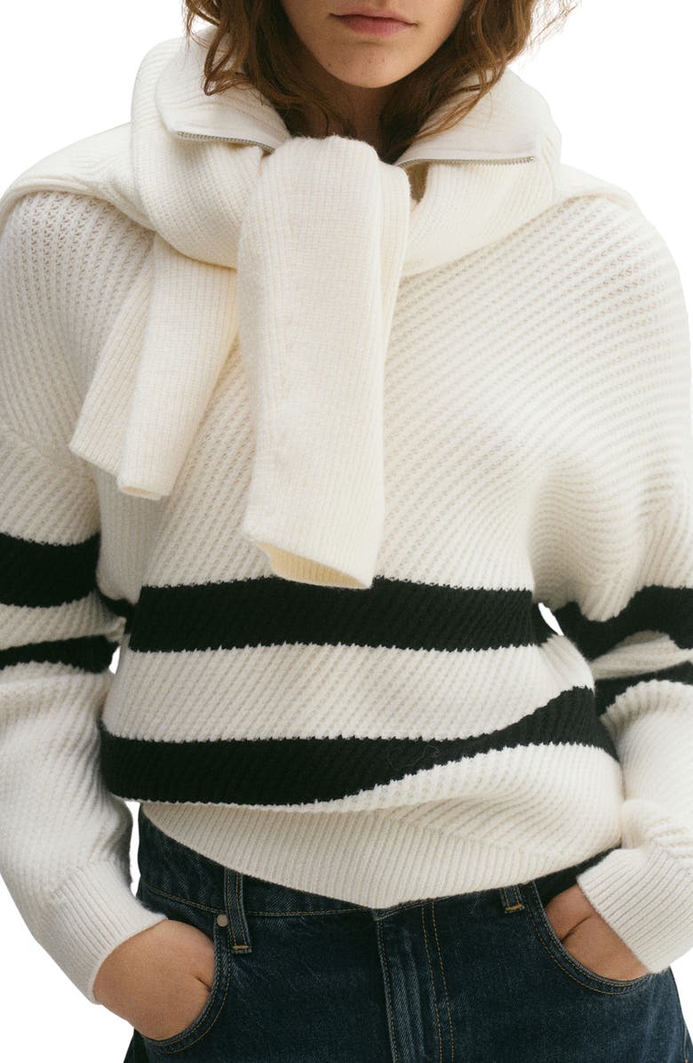MANGO Stripe Quarter Zip Sweater, Main, color,