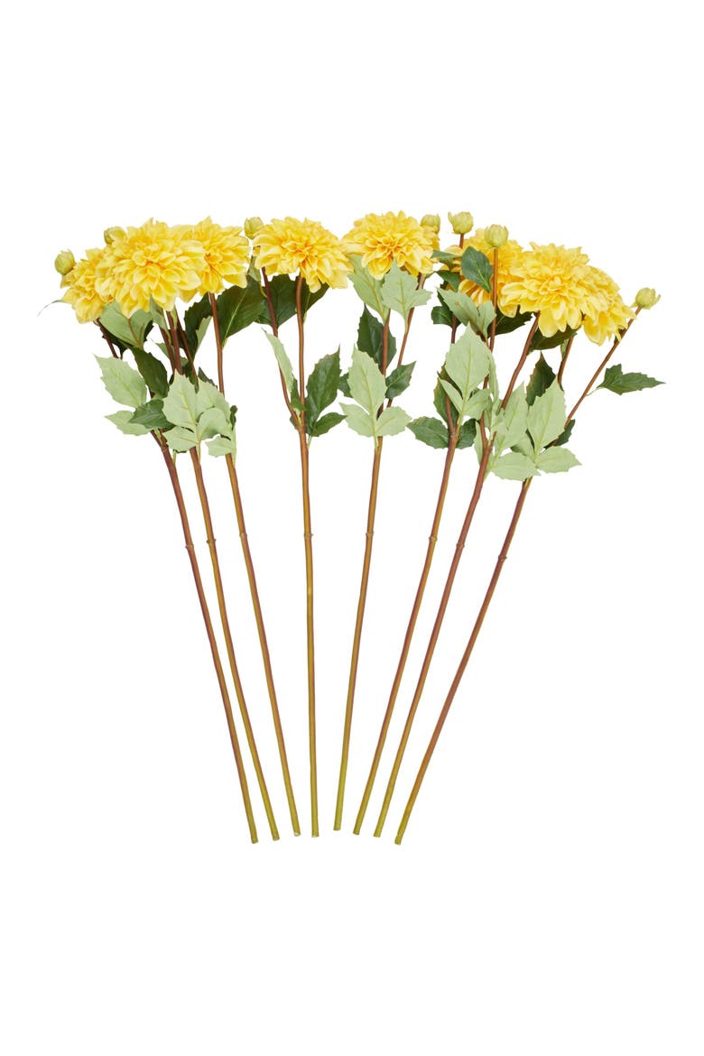 Set of Eight Yellow Dahlia Artificial Flowers, Main, color, YELLOW
