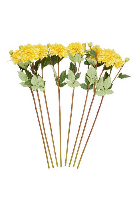 Set of Eight Yellow Dahlia Artificial Flowers