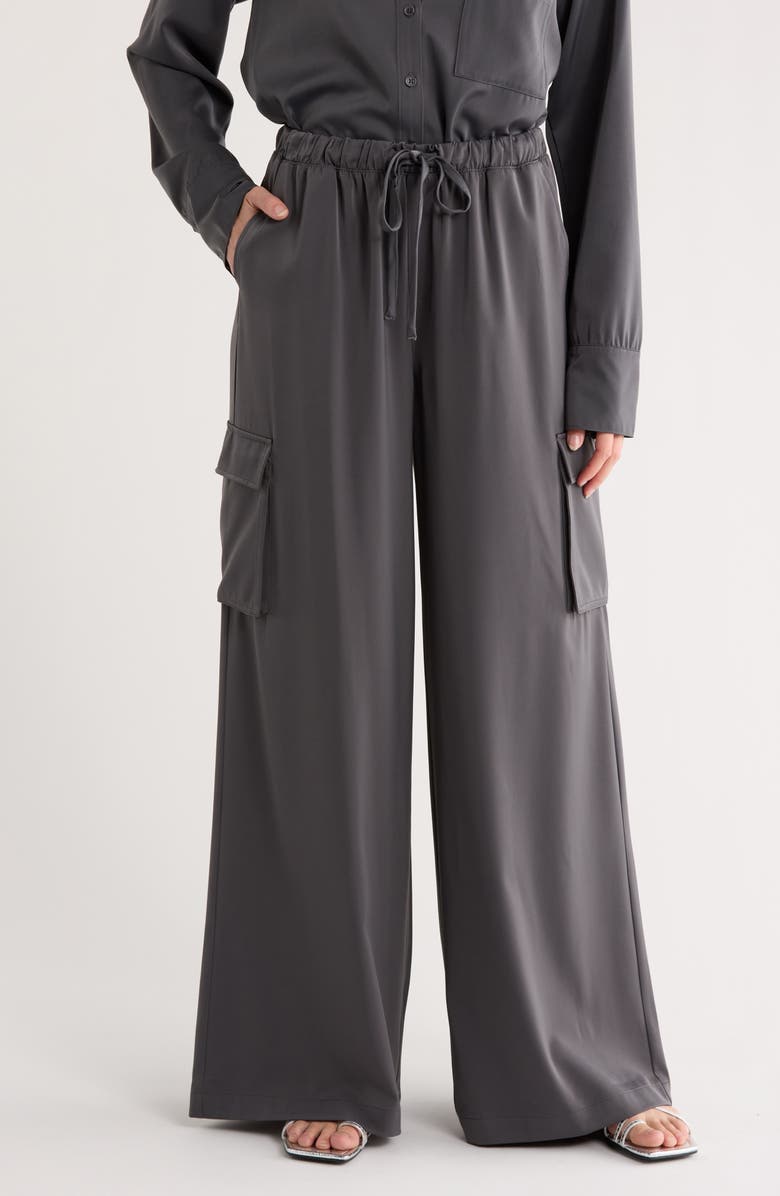 Splendid Satin Drawstring Wide Leg Cargo Pants, Main, color, Lead