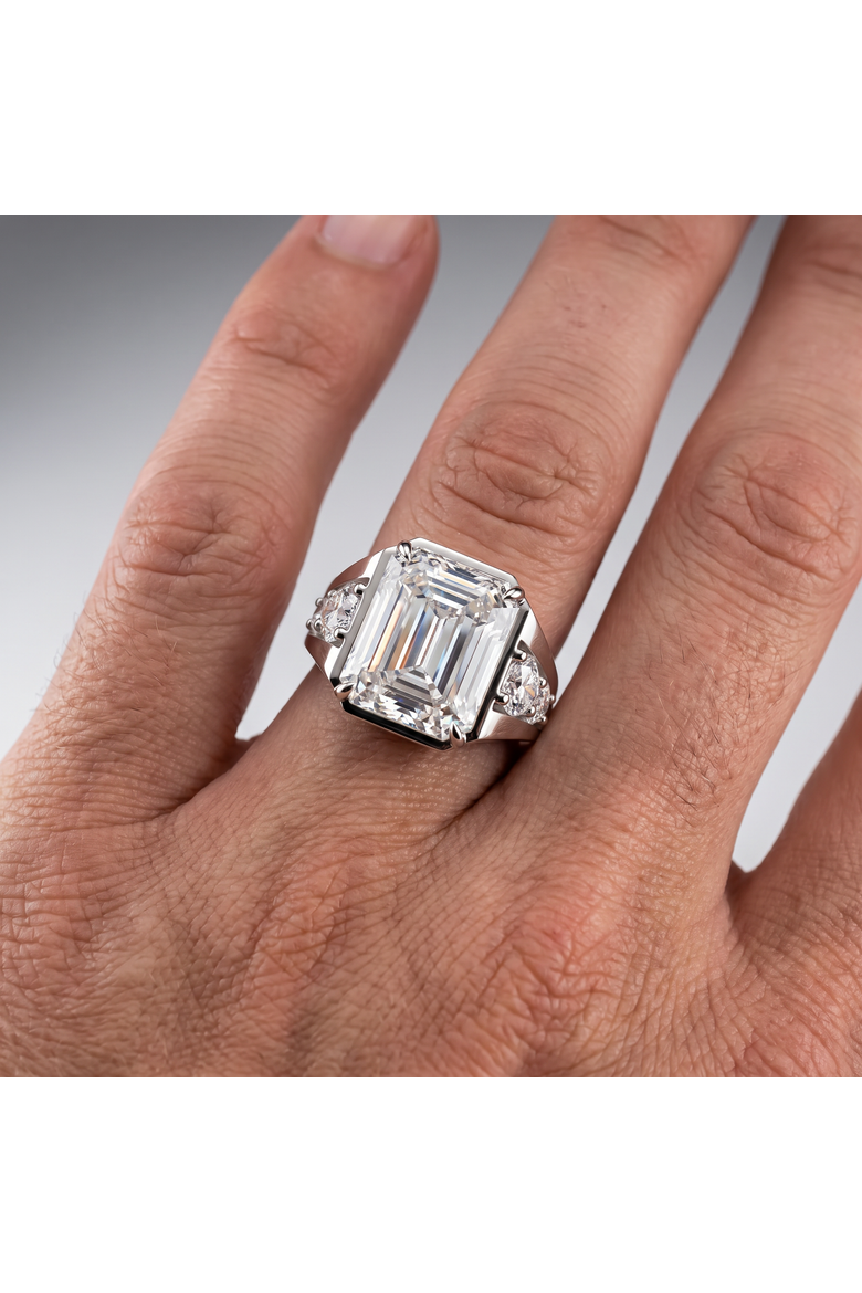 Certified 8ct Men's Mike Emerald Diamond Anniversary Ring Gold Lab Grown, Alternate, color, 10k White Gold
