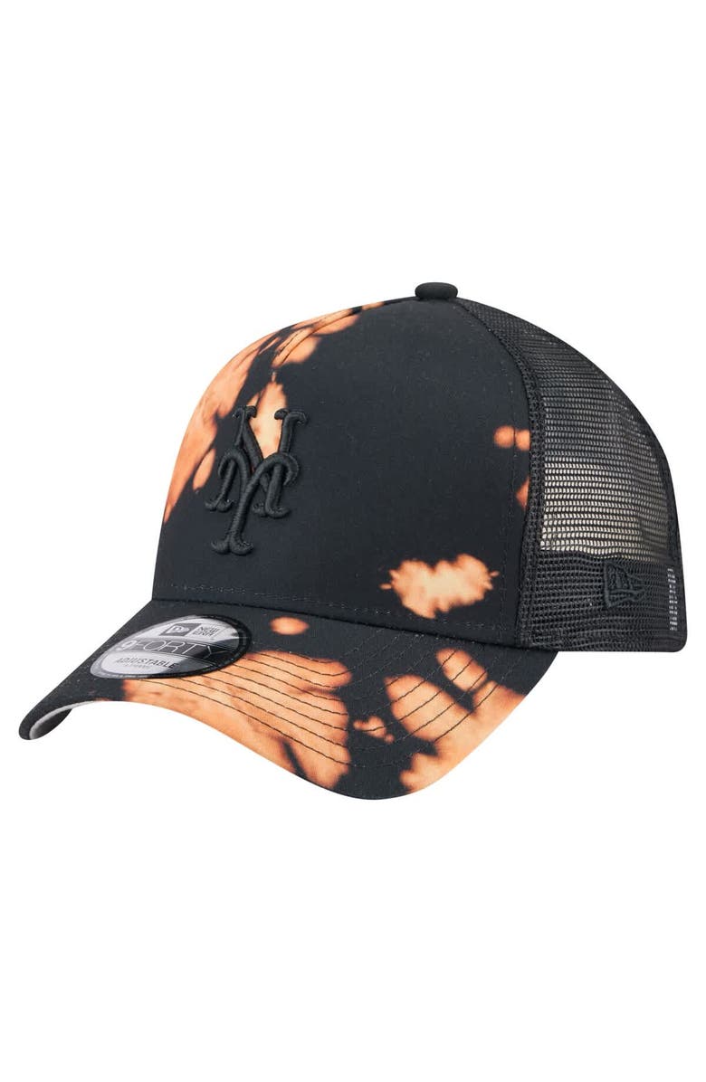 New Era Men's New Era Black New York Mets Bleached A-Frame 9FORTY Adjustable Hat, Main, color,