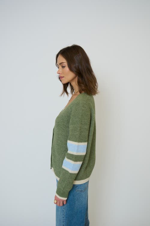 Central Park West Marley Varsity Cardigan In Green