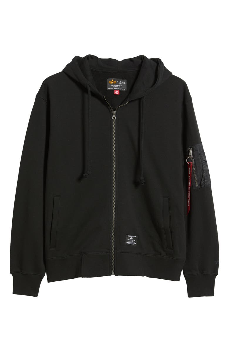 Alpha Industries Utility Pocket Cotton Fleece Zip Hoodie, Alternate, color, Black
