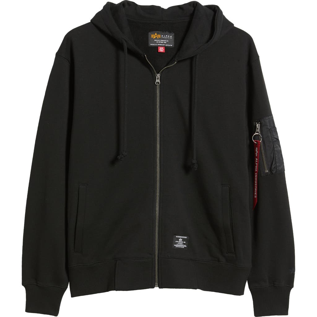Alpha Industries Utility Pocket Cotton Fleece Zip Hoodie In Black