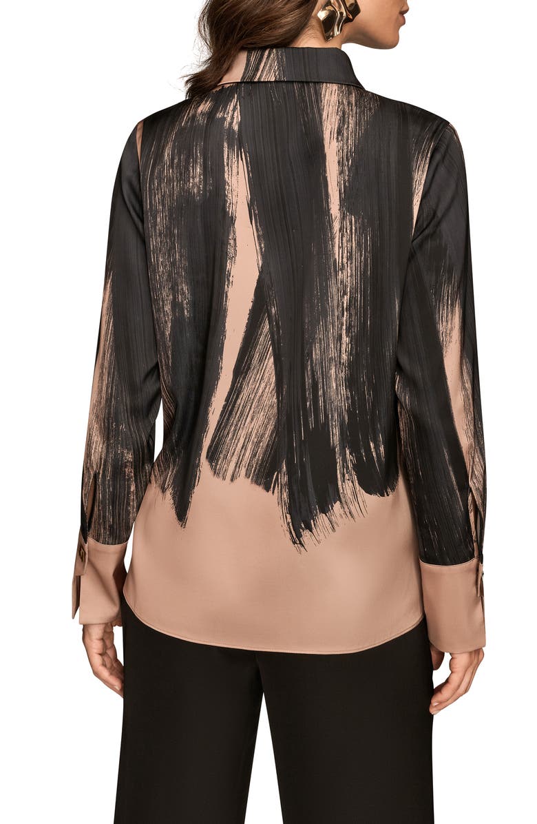 Donna Karan New York Print Satin Blouse, Alternate, color, Fawn/Black