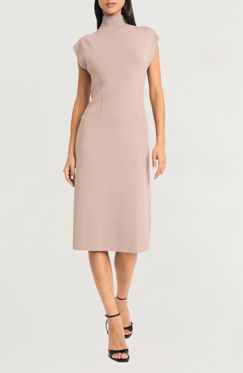 Cap Sleeve Midi Gown with High Neckline