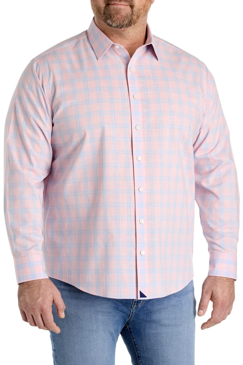 Big & Tall Clark Wrinkle-Free Plaid Sport Shirt, Alternate, color, PINK