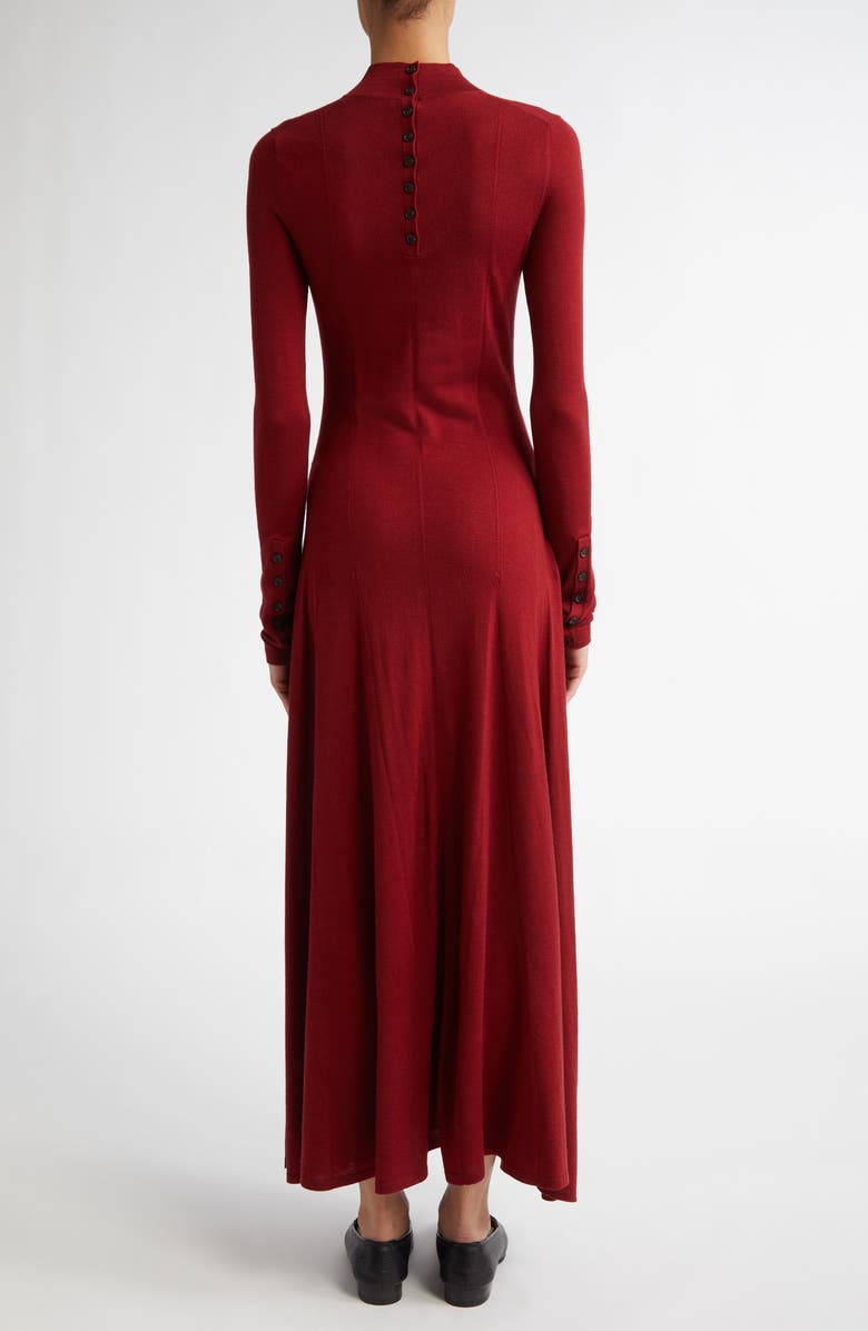 Maria McManus Godet Button Long Sleeve Merino Wool Maxi Sweater Dress, Alternate, color, Cabarnet