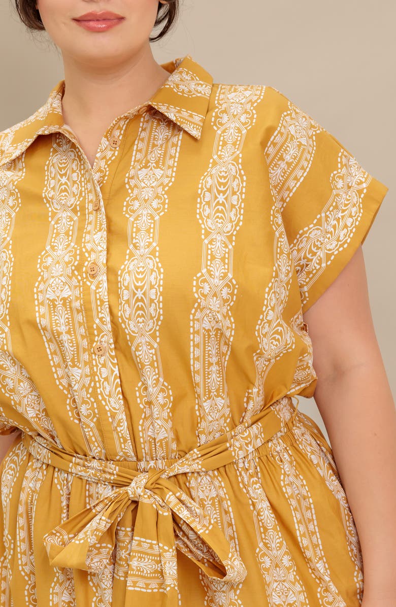 FLYING TOMATO Geometric Floral Stripe Maxi Shirtdress, Alternate, color, Mustard Ivory