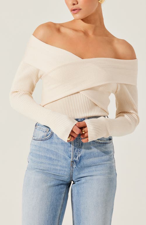 Astr The Label Crossover Off The Shoulder Rib Sweater In Cream