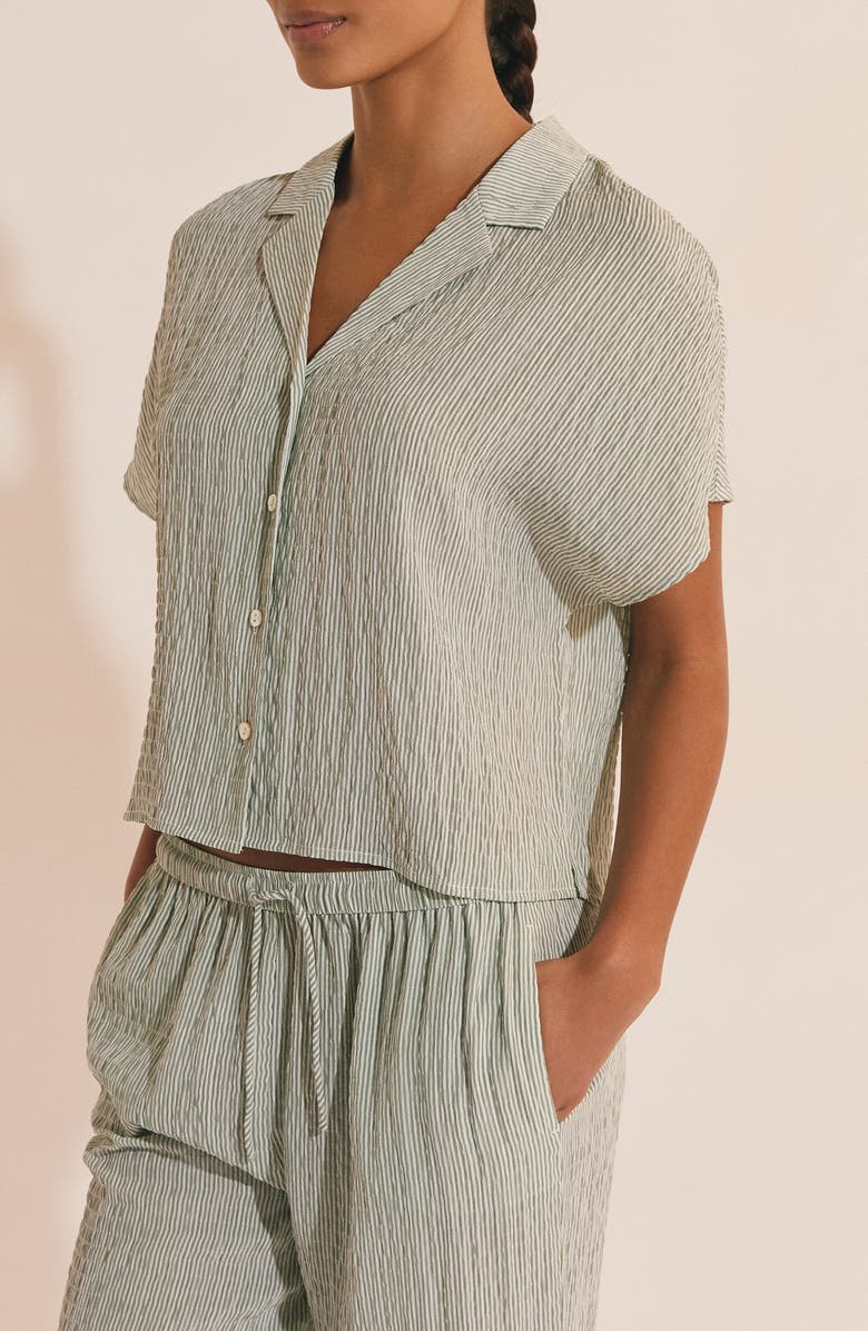 Etam Oselia Stripe Short Sleeve Chemise Button-Up Pajama Shirt, Alternate, color, Imp Fond Vert
