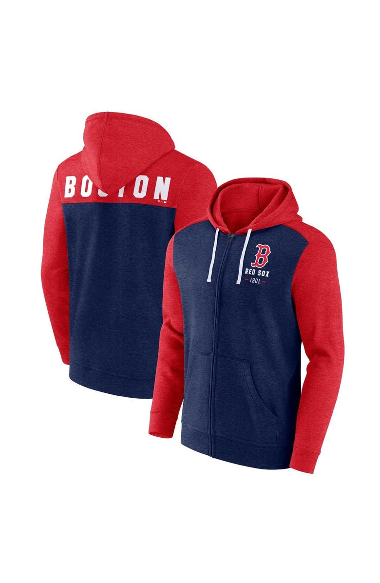FANATICS Men's Fanatics Branded Heathered Navy/Heathered Red Boston Red Sox Blown Away Full-Zip Hoodie, Main, color,