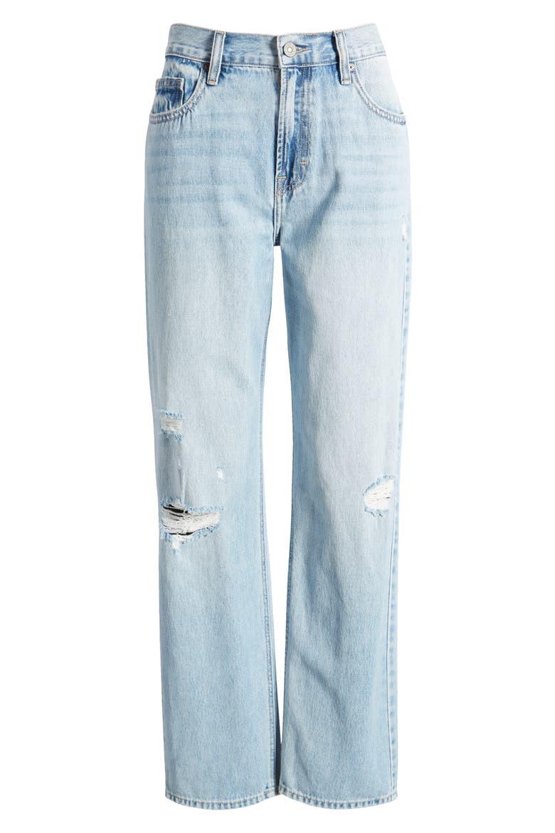 Ripped High Waist Straight Leg Jeans, Alternate, color, LIGHT WASH
