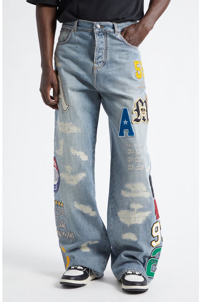 Varsity Patch Distressed Jeans, Main, color, ANTIQUE INDIGO