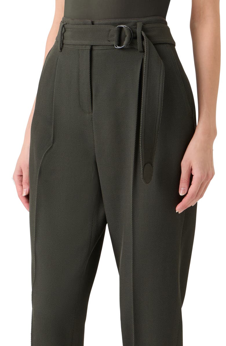 Akris punto Fred Belted High Waist Crop Virgin Wool Tricotine Pants, Alternate, color, Olive