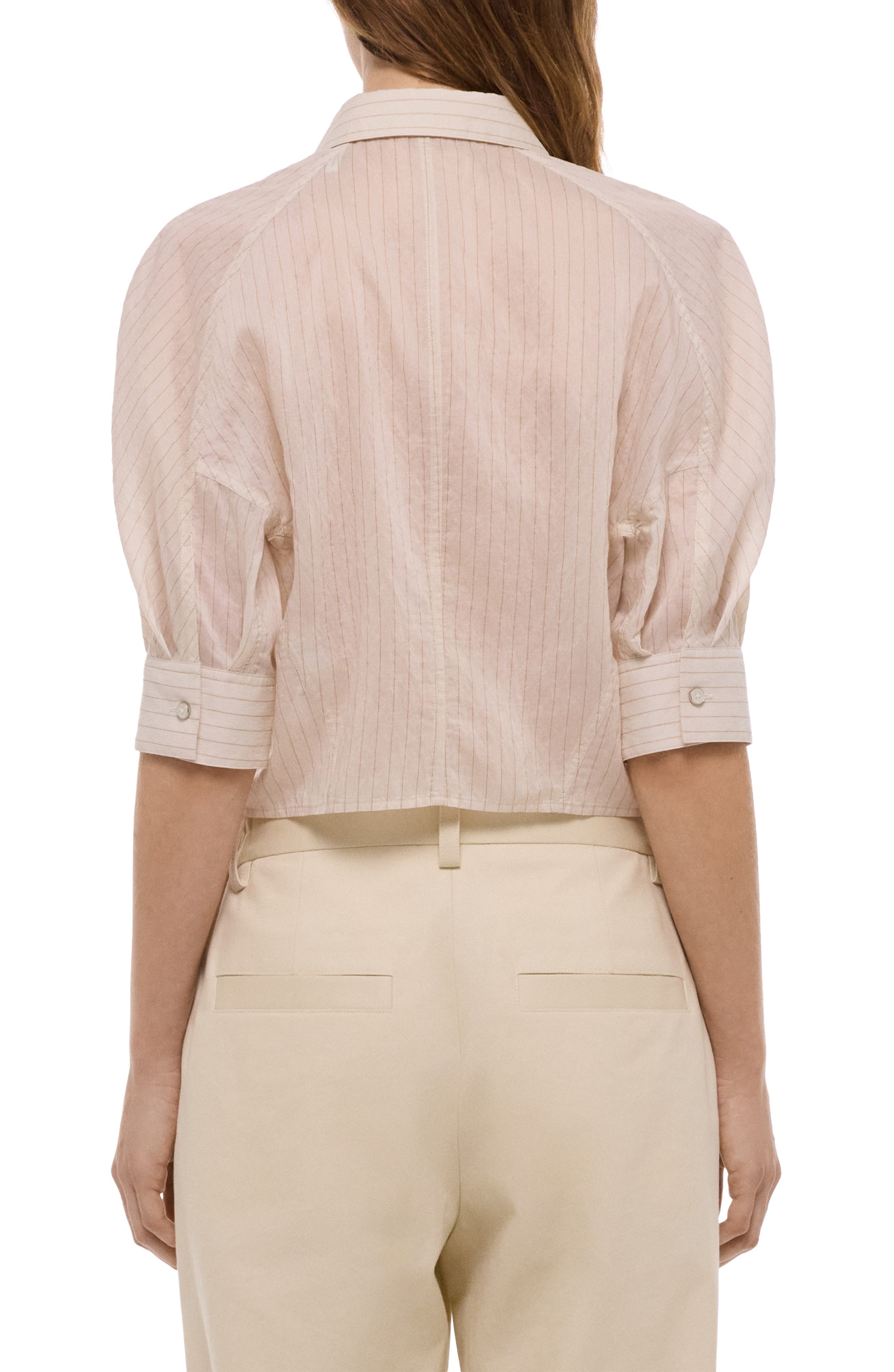 Semi-Sheer Stripe Button-Up Crop Top - image 2