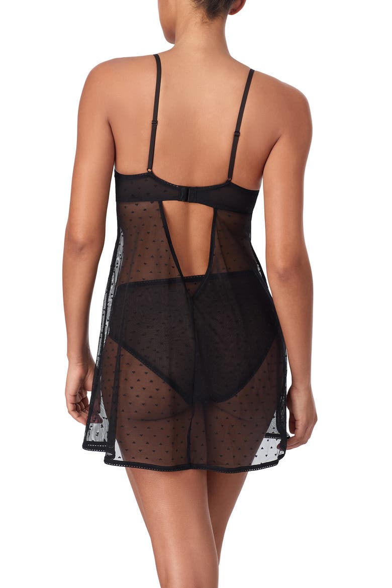 Heart Sheer Mesh Chemise, Alternate, color, BLACK