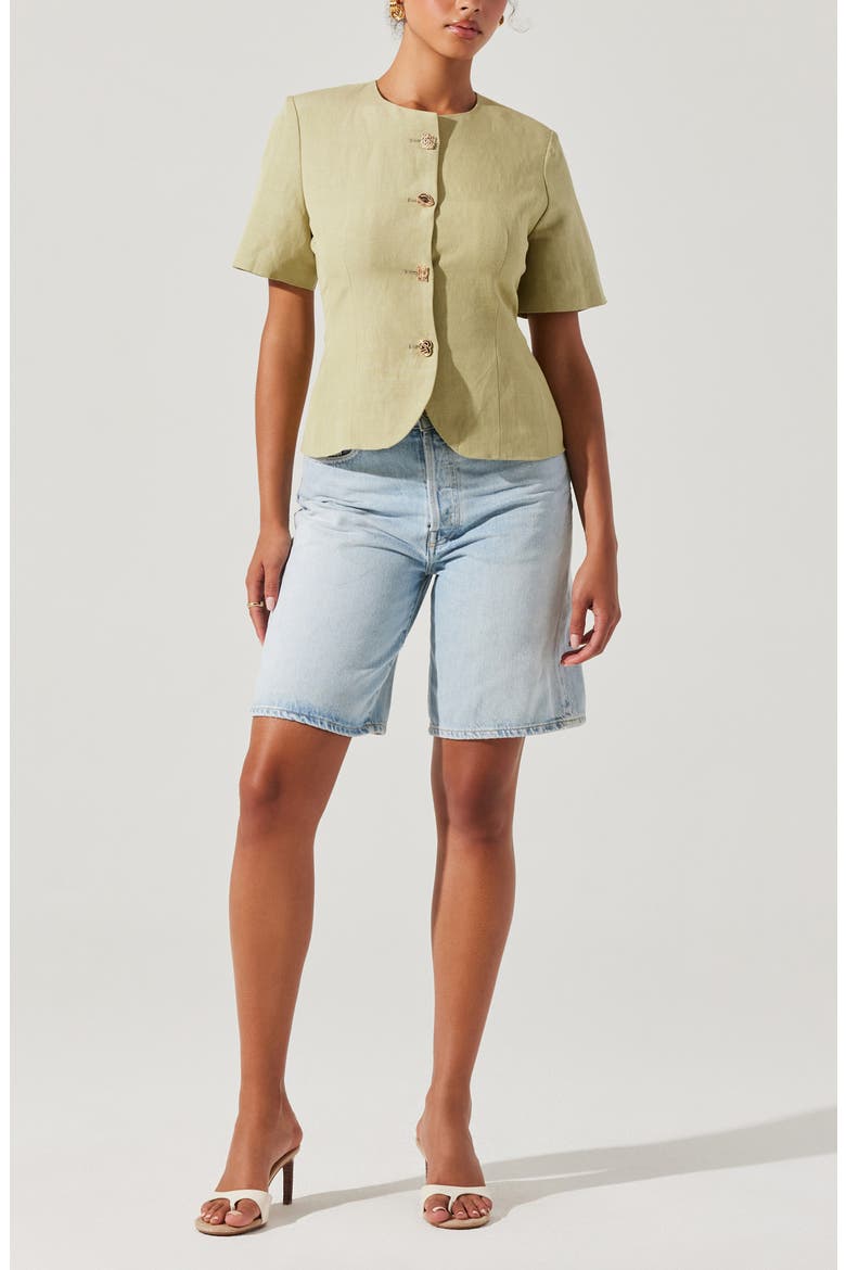 Saige Mixed Button Short Sleeve Linen Blend Jacket, Alternate, color, MATCHA