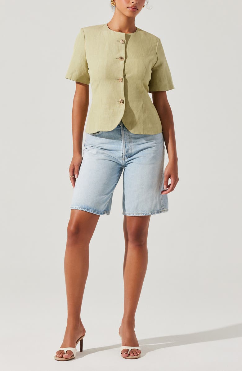 ASTR the Label Saige Mixed Button Short Sleeve Linen Blend Jacket, Alternate, color, Matcha
