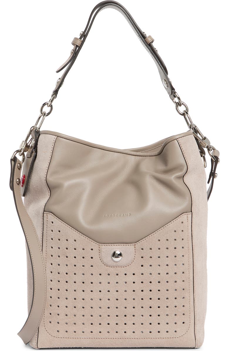 Longchamp Mademoiselle Perforated Hobo Bag, Main, color, Sand