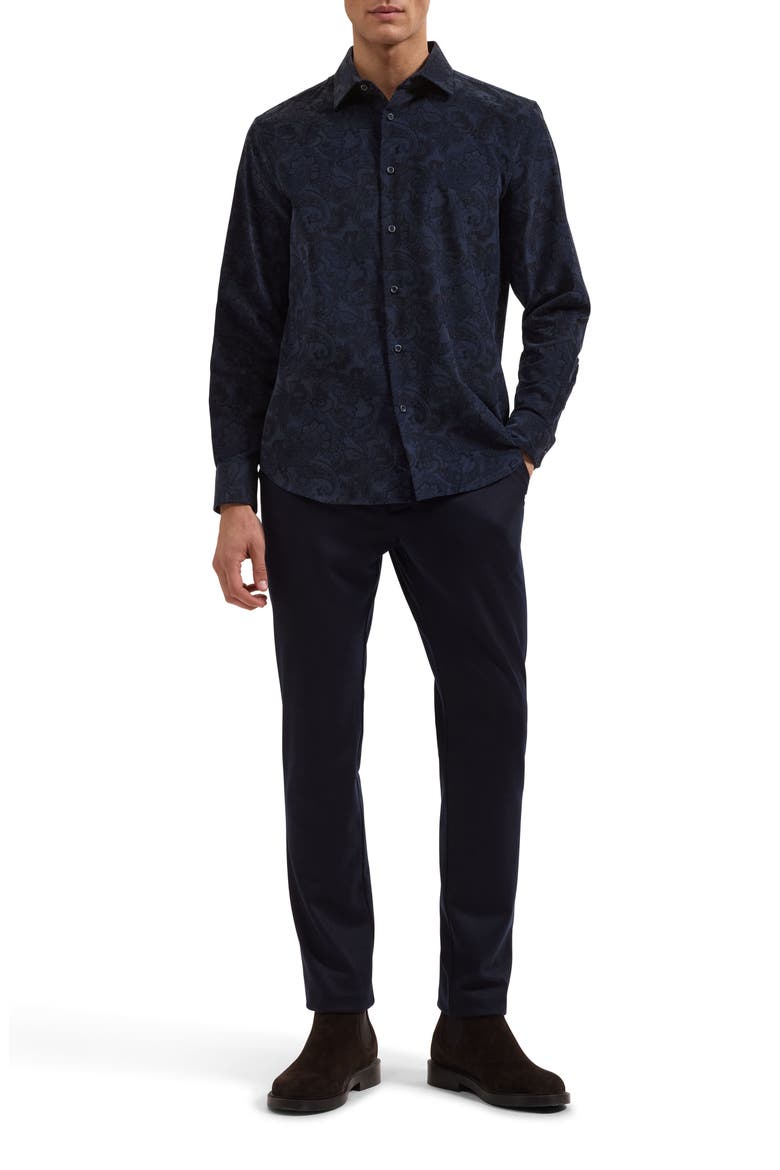 Julian Shaped Fit Paisley Corduroy Button-Up Shirt, Alternate, color, NAVY