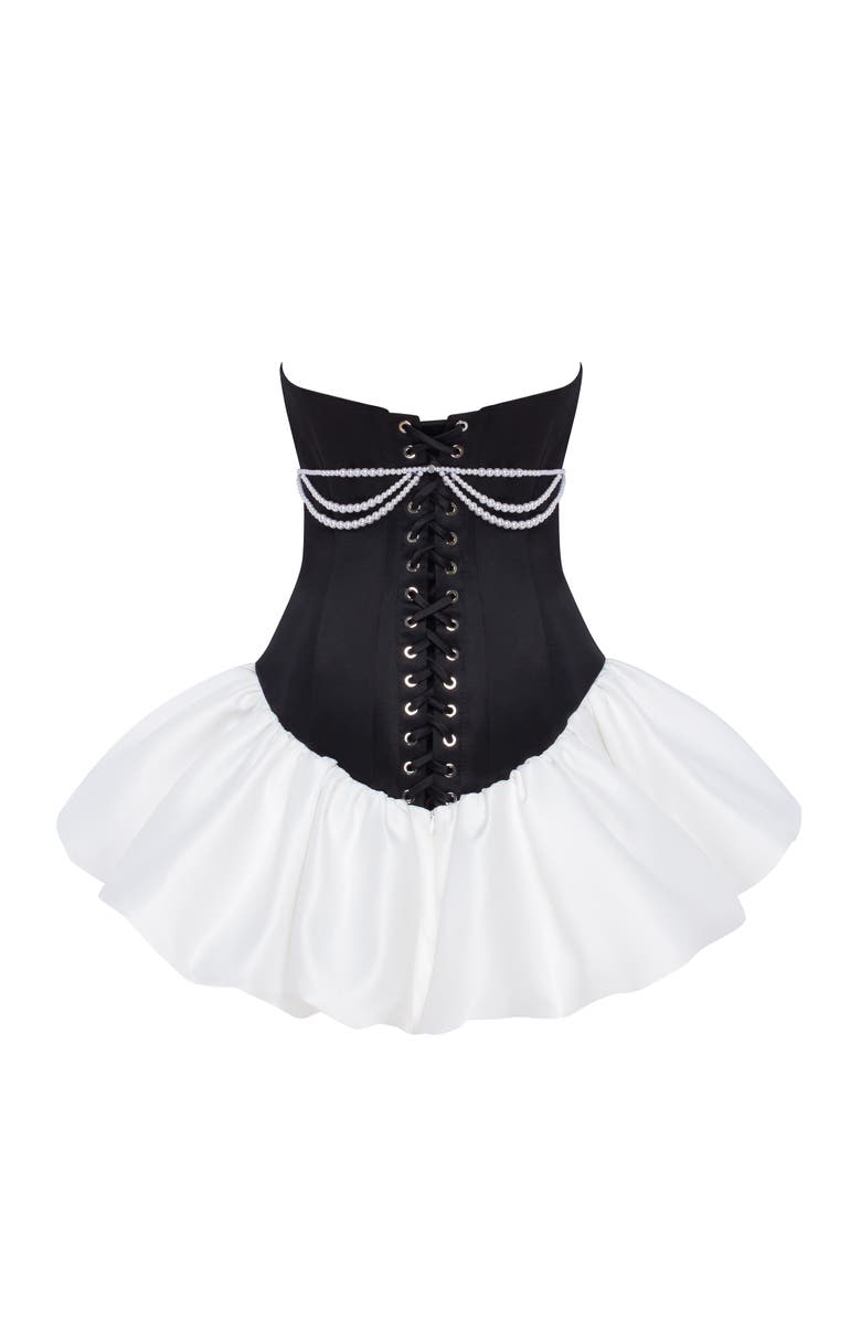 Milla Strapless Corset Formal Mini Dress with Pearl Chain in Black & White, Alternate, color, Black