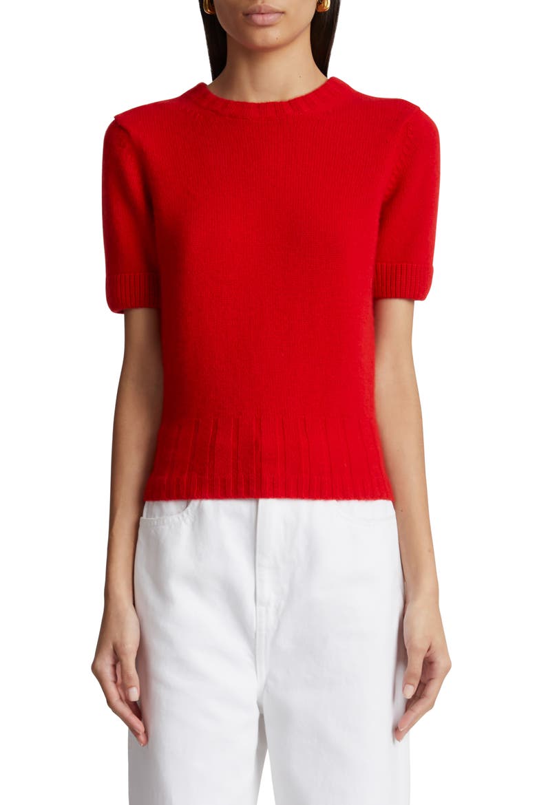 Luphia Short Sleeve Cashmere Sweater, Main, color, FIRE RED