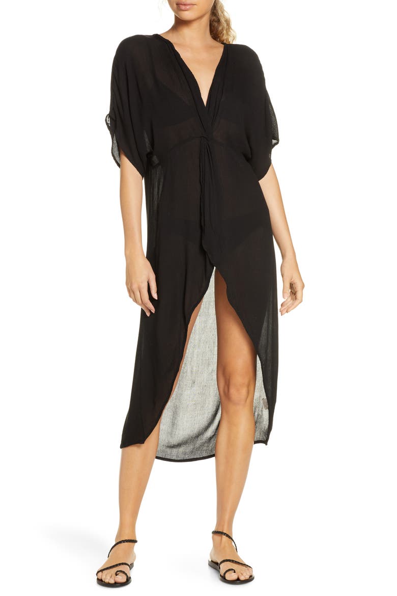 Saltwater Twist Cover-Up Tunic Dress, Main, color, BLACK