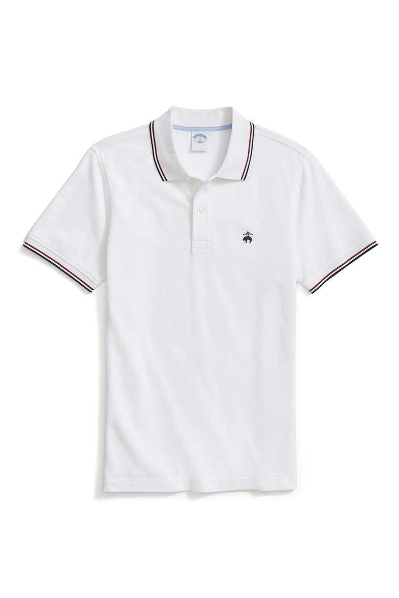 Tipped Zip Cotton Knit Piqué Polo, Main, color, WHITE