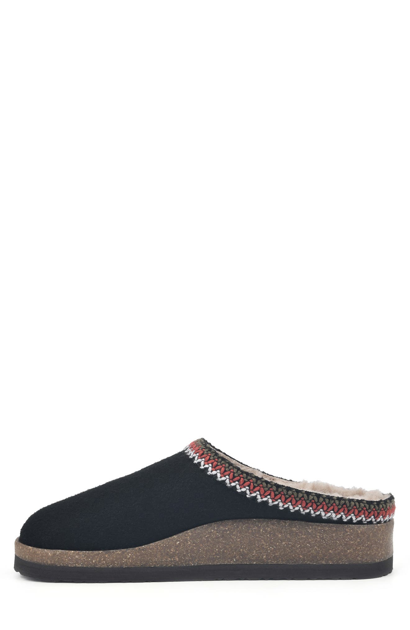 White Mountain Footwear White Mountain Bundle Up Topstitched Faux Shearling Lined Mule Slipper, Alternate, color, Black Fabric