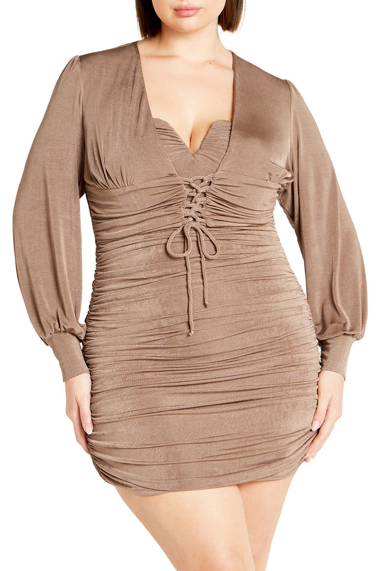 Maren Long Sleeve Lace-Up Crop Top, Main, color, MOCHA