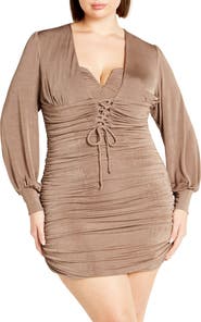 City Chic Maren Long Sleeve Lace-Up Crop Top