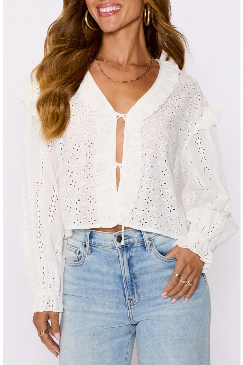 Mabel Tie Front Crop Cotton Broderie Anglaise Top, Alternate, color, CREAM
