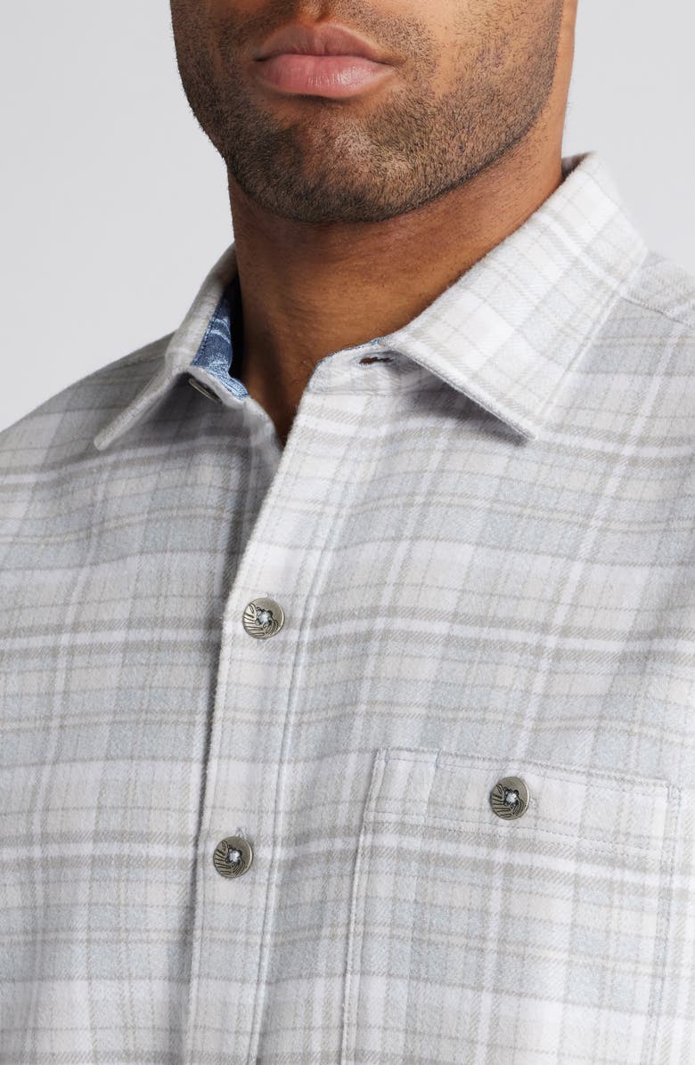 Tommy Bahama Coastal Vibes Plaid Cotton Flannel Button-Up Shirt, Alternate, color, Summer Grey