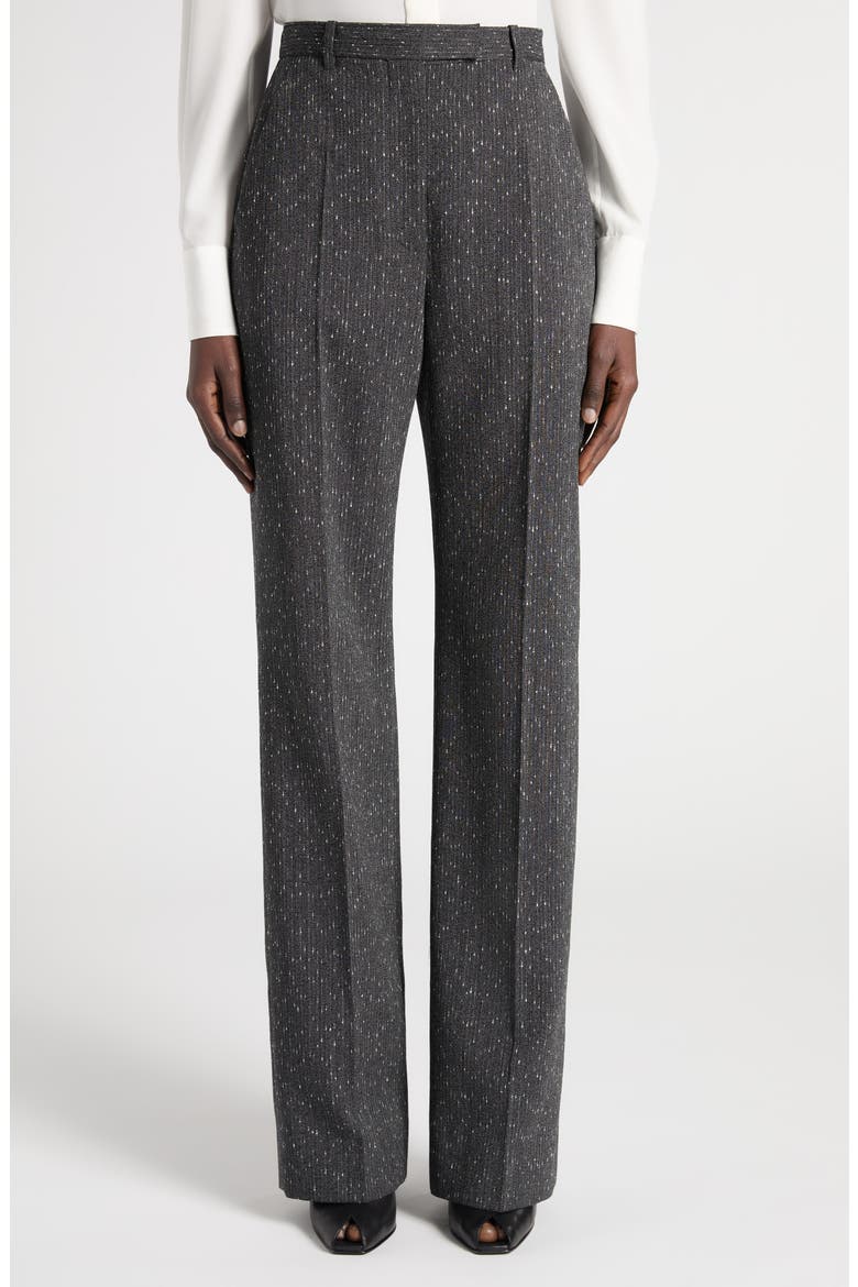 High Waist Wool Blend Slub Straight Leg Pants, Main, color, GREY