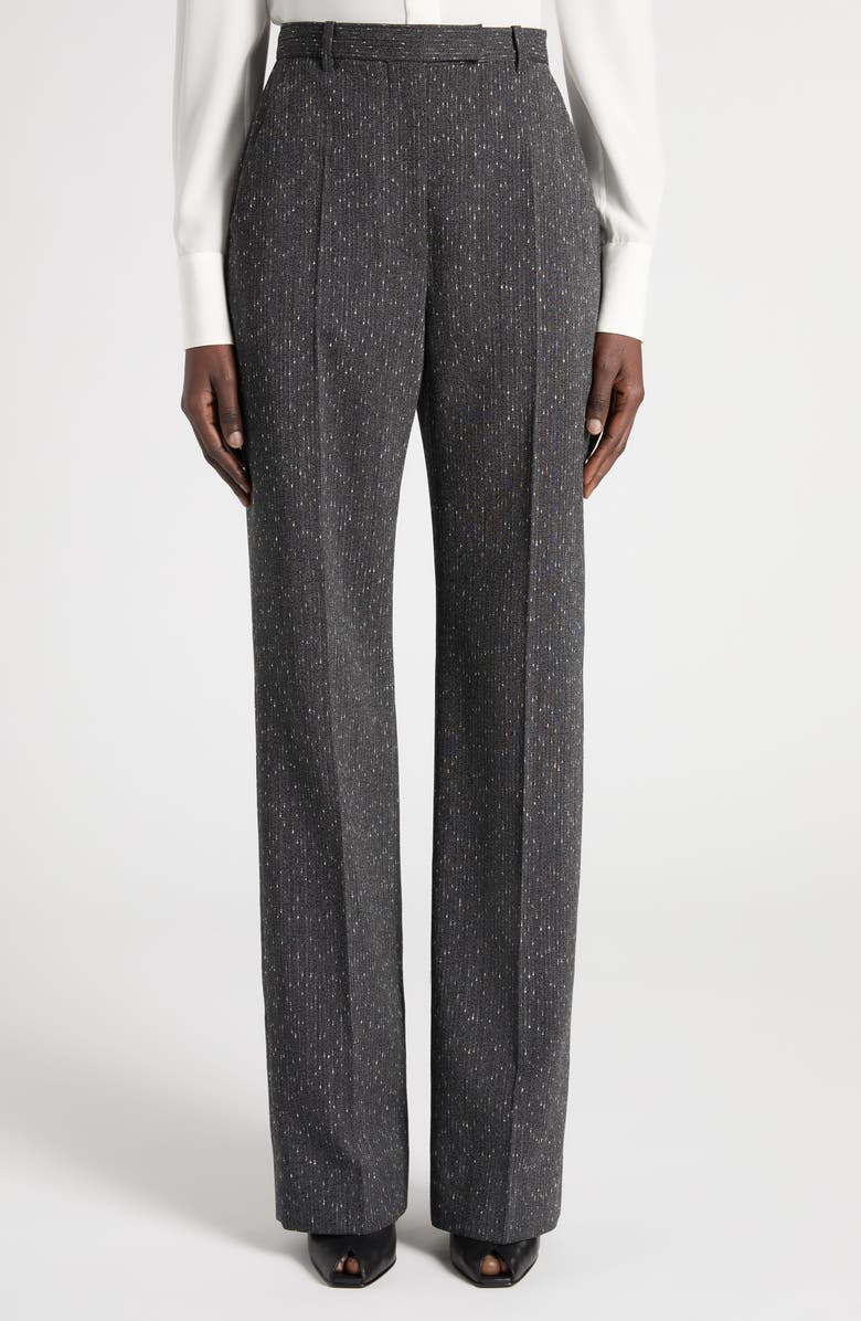 McQueen High Waist Wool Blend Slub Straight Leg Pants, Main, color, Grey