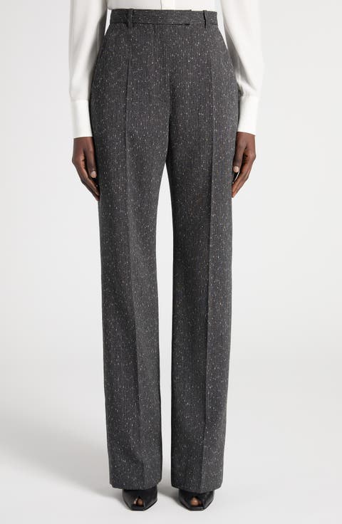 High Waist Wool Blend Slub Straight Leg Pants