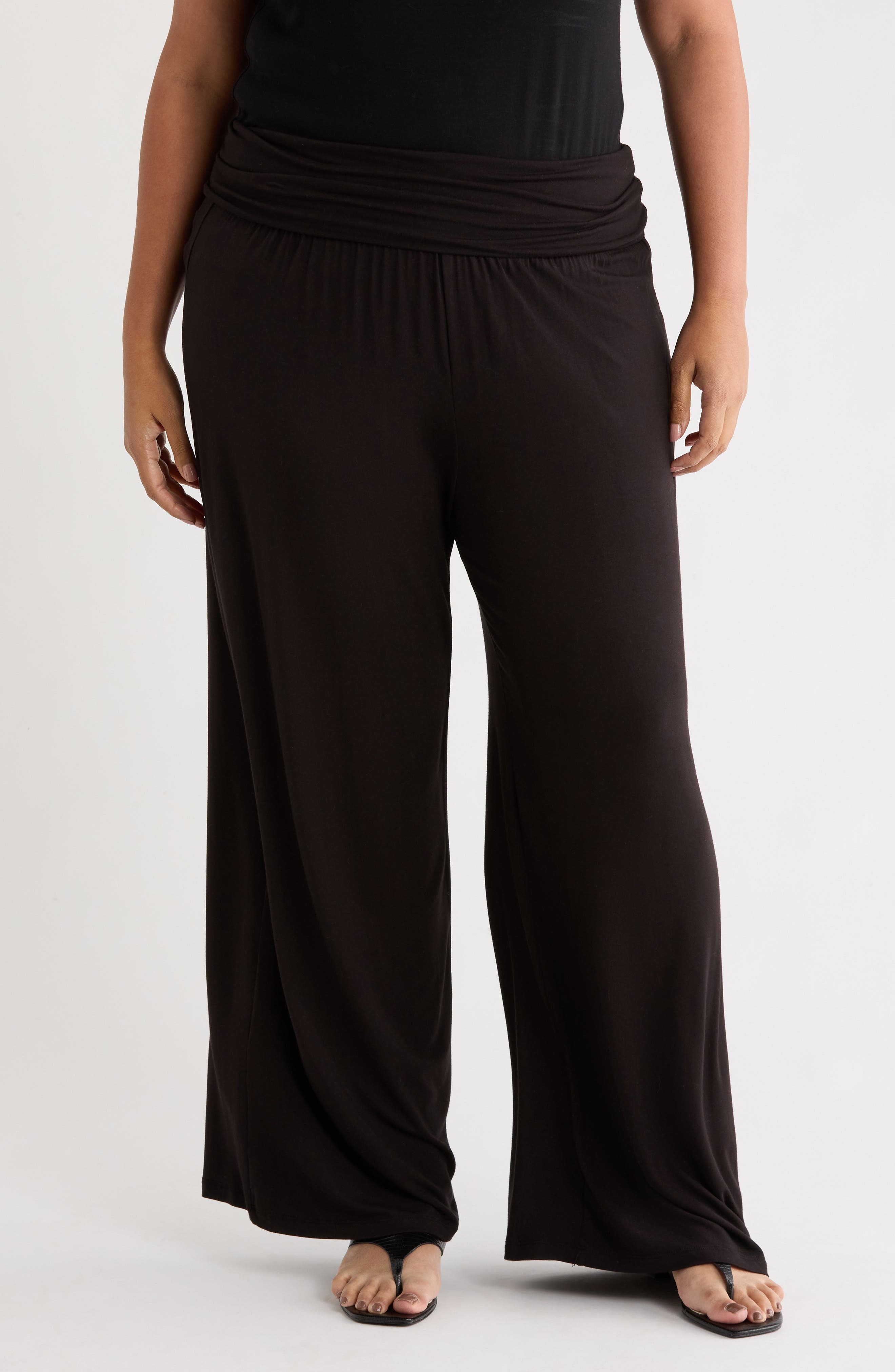 Renee C Foldover Jersey Wide Leg Pants