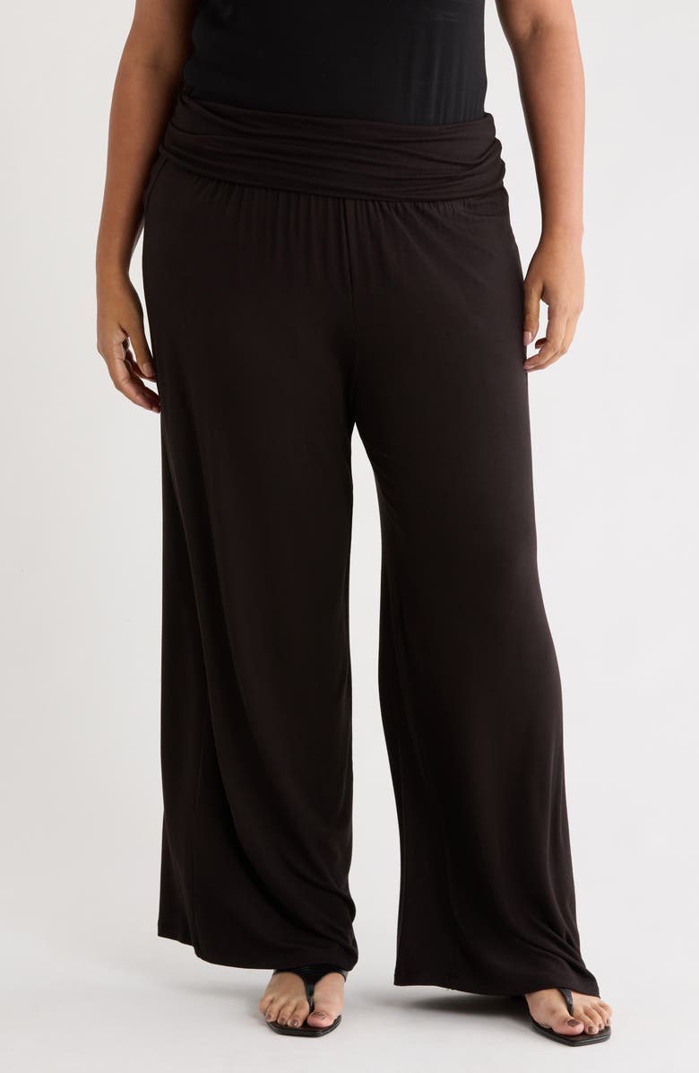 Renee C Foldover Jersey Wide Leg Pants, Main, color, Black