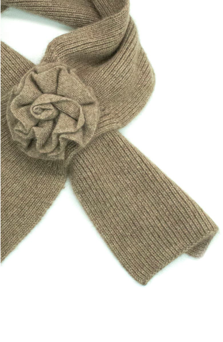 Portolano Cashmere loop scarf with flower, Alternate, color, Nile Brown