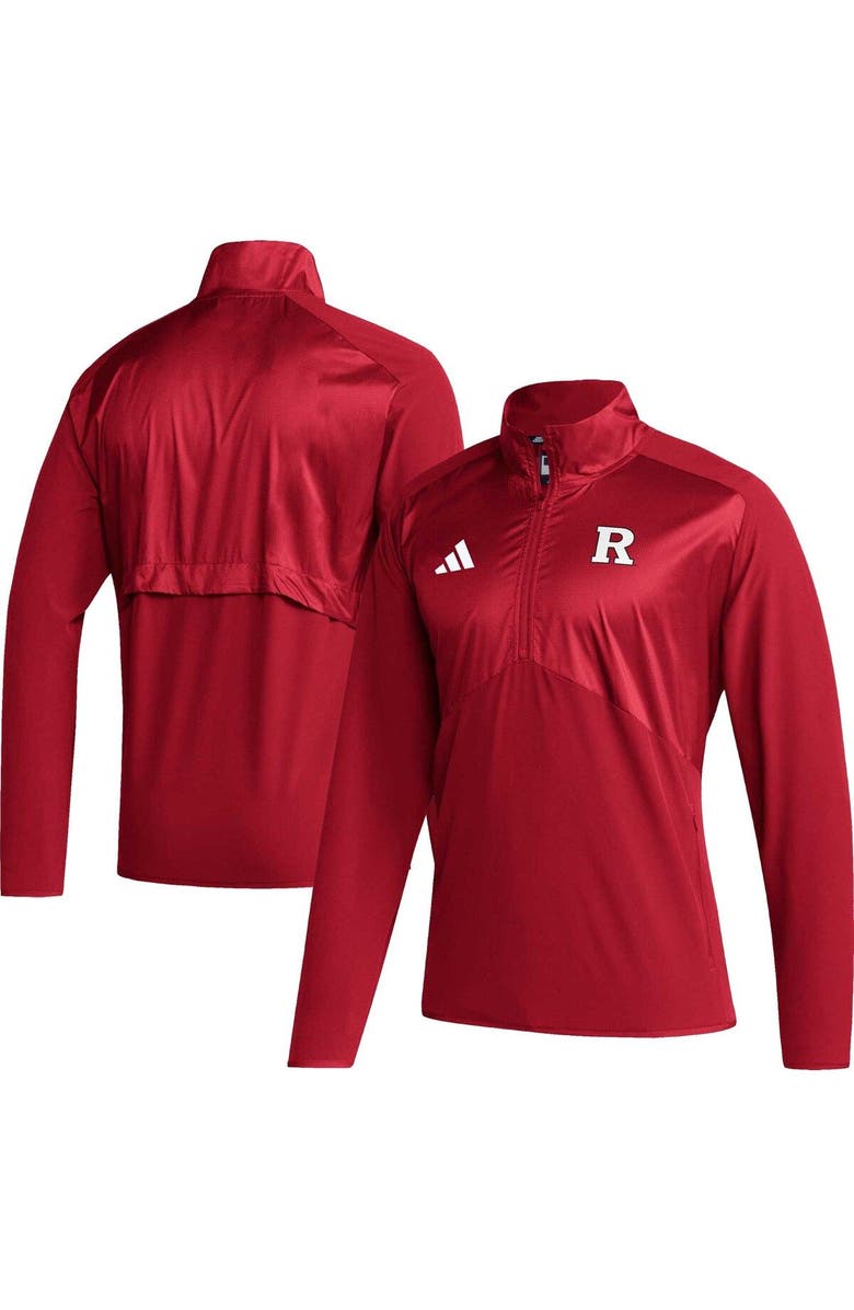 adidas Men's adidas Scarlet Rutgers Scarlet Knights Sideline AEROREADY Raglan Sleeve Quarter-Zip Jacket, Main, color, Scarlet