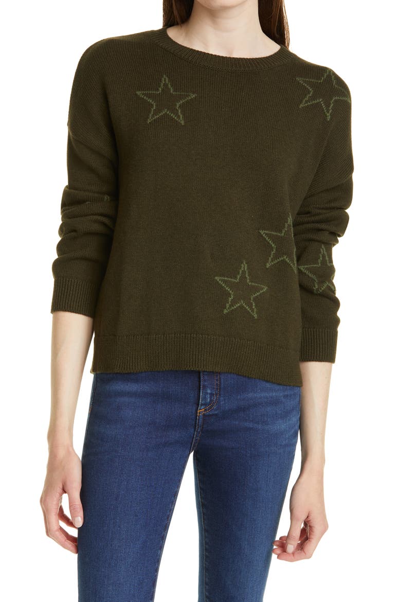 Perci Outline Stars Cotton & Cashemere Sweater, Main, color, OLIVE OUTLINE STARS