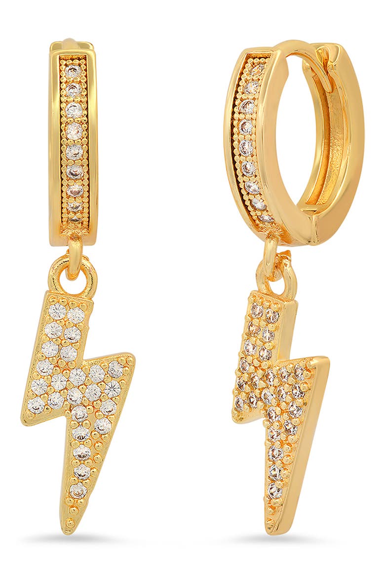 18K Gold Plated Crystal Bolt Hoop Earrings, Main, color, YELLOW